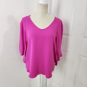 Trina Turk Top Womens Small Pink Bell Slit Sleeve Beach Resort Cruise Tropical